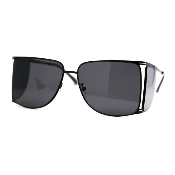 Mens Futuristic Robotic Racer Metal Side Visor Sunglasses All Black