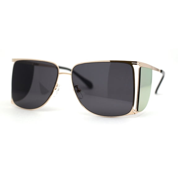 Mens Futuristic Robotic Racer Metal Side Visor Sunglasses Gold Black