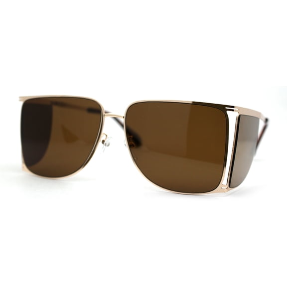 Mens Futuristic Robotic Racer Metal Side Visor Sunglasses Gold Brown