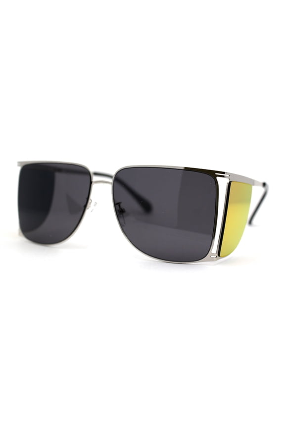 Mens Futuristic Robotic Racer Metal Side Visor Sunglasses Silver Black