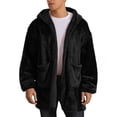 thumbnail image 1 of Mens Fuzzy Fleece Sherpa Jacket Open Front Long Sleeve Hooded Coat Casual Solid Color Fall Winter Warm Outerwear with Pocket, 1 of 5