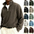 thumbnail image 1 of Mens Fuzzy Fleece Sweatshirt Quarter Zip Pullover Long Sleeve Winter Fall Outdoor Warm Outerwear Army Green 3XL, 1 of 3