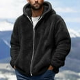 thumbnail image 1 of Mens Fuzzy Jacket Fleece Long Sleeve Full-Zip Hooded Shirt Casual Warm Winter Loungewear Jacket Outdoor Fashion Coats Black XXL, 1 of 5