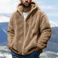thumbnail image 1 of Mens Fuzzy Jacket Fleece Long Sleeve Full-Zip Hooded Shirt Casual Warm Winter Loungewear Jacket Outdoor Fashion Coats Khaki S, 1 of 5