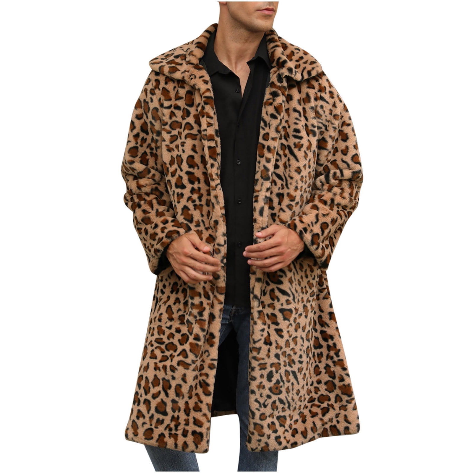 Mens-Fuzzy-Long-Jacket-Leopard