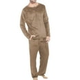 thumbnail image 1 of Mens Fuzzy Pajama Sets Long Sleeve Cozy Crewneck Fluff Pajamas Winter Warm Flannel Loungewear Sleepwear with Pocket, 1 of 5