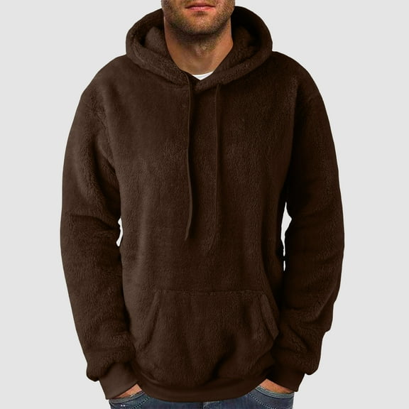 Mens Fuzzy Pullover Hoodie Sweatshirts Round Neck Oversized Top Long Sleeve Fleece Shirts with Pockets