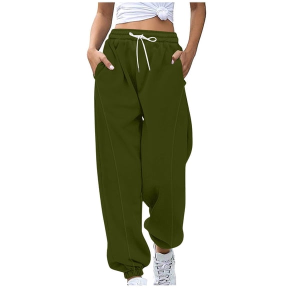 Women's Wide Leg Sweatpants Elastic High Waisted Baggy Trousers Workout Gym Joggers Pants Casual Drawstring Workout Trousers (XL, Army Green)