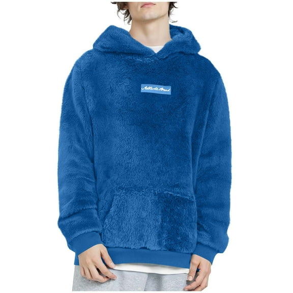 Mens Fuzzy Sherpa Hoodie Pullover Sweatshirts Loose Cozy Pocket Long Sleeve Warm Winter Fleece Hooded With Pocket