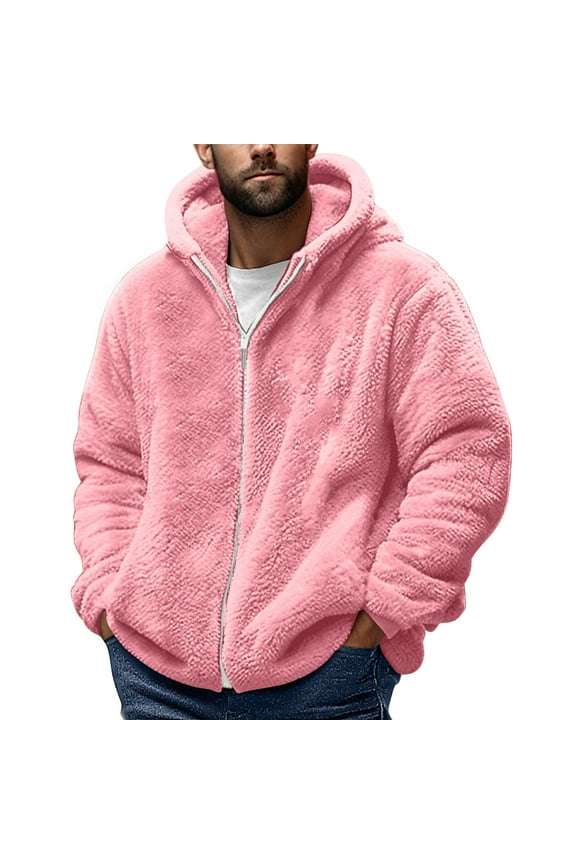 Mens Fuzzy Sherpa Jacket Cardigan Hoodie Fleece Long Sleeve Full Zip Hooded Thermal Coat Fall Winter Outwear