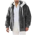 thumbnail image 1 of Mens Fuzzy Sherpa Jacket Fleece Long Sleeve Full-Zip Hooded Shirt Winter Warm Fall Jacket Coats with Pockets, 1 of 5