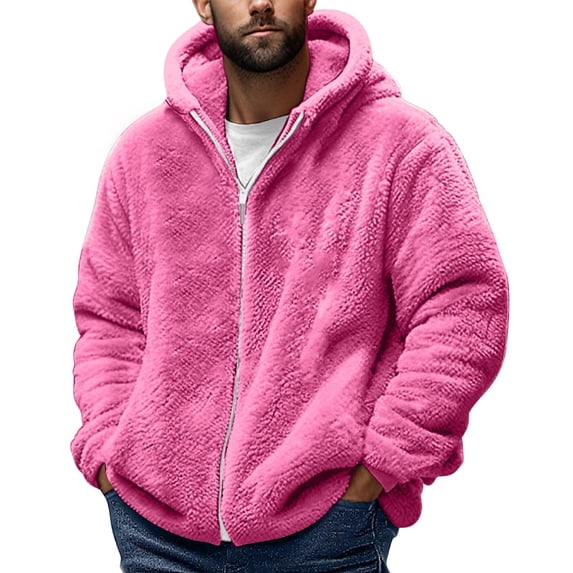 Mens Fuzzy Sherpa Jacket Fleece Long Sleeve Zip Up Coat Thermal Plush Winter Cozy Outwear Warm Coats Outdoor Fashion