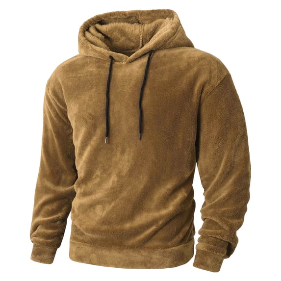Mens Fuzzy Sherpa Pullover Hoodie Sweatshirts Long Sleeve Sport Front Pocket Textured Outwear Winter Hooded