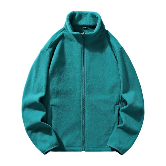 Mens Fuzzy Sherpa Sweatshirt Long Sleeve Full Zip Basic Sweater Jackets Fall Winter Stand Collar Fluffy Sports Outwear Green XXL