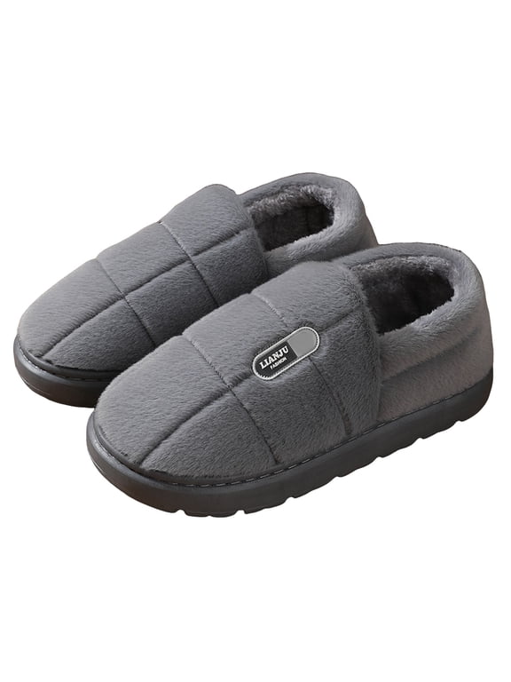 Mens Fuzzy Slippers Platform Anti-Slip Winter Booties Thick Cushion Memory Foam Indoor Outdoor Warm House Shoes Black 12