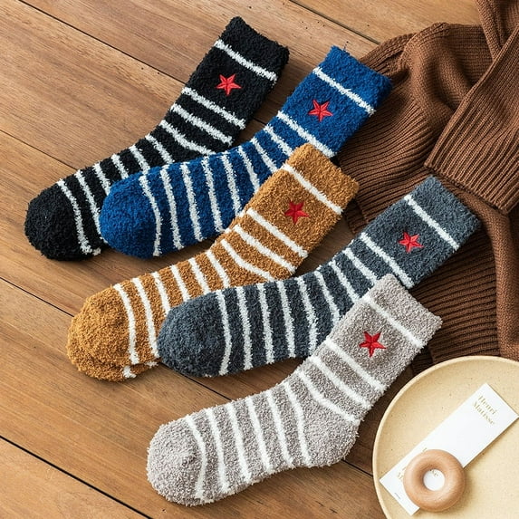 Mens Fuzzy Socks Cozy Slipper Fluffy Socks Winter Warm Soft Cabin Stocking Comfy Sleep Fleece Socks