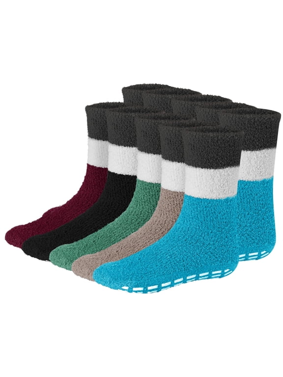 Mens Fuzzy Socks Grip Socks Microfiber Plush Sleeping Socks Soft Anti-Skid 6 Pairs