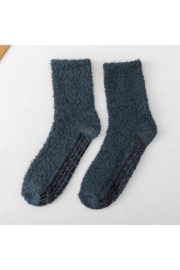 Mens Fuzzy Socks Grip Socks Microfiber Plush Sleeping Socks Soft Anti-Skid Solid(Dark Gray)