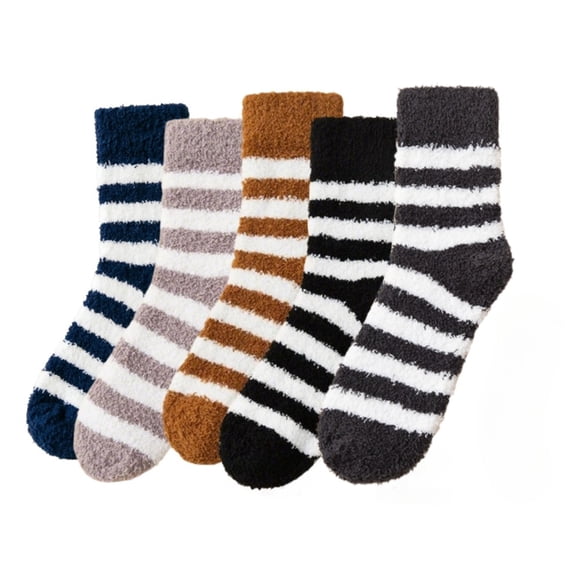 Mens Fuzzy Socks for Stripe Cozy for Winter Home Sleeping Socks 5 Pair