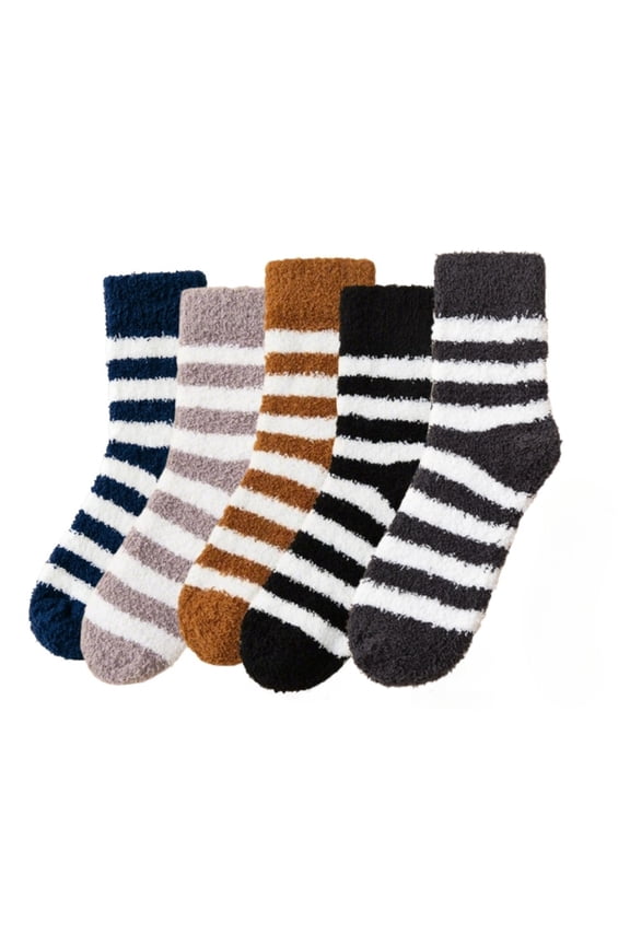 Mens Fuzzy Socks for Stripe Cozy for Winter Home Sleeping Socks 5 Pair