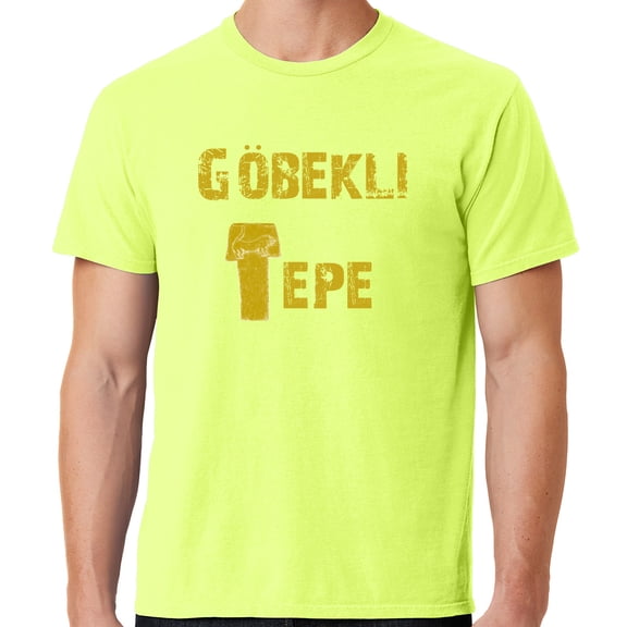 Mens Göbeklitepe Archaeology Cotton Tee Shirt, Large Neon Yellow