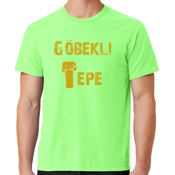 Mens Göbeklitepe Archaeology Cotton Tee Shirt, Medium Neon Green