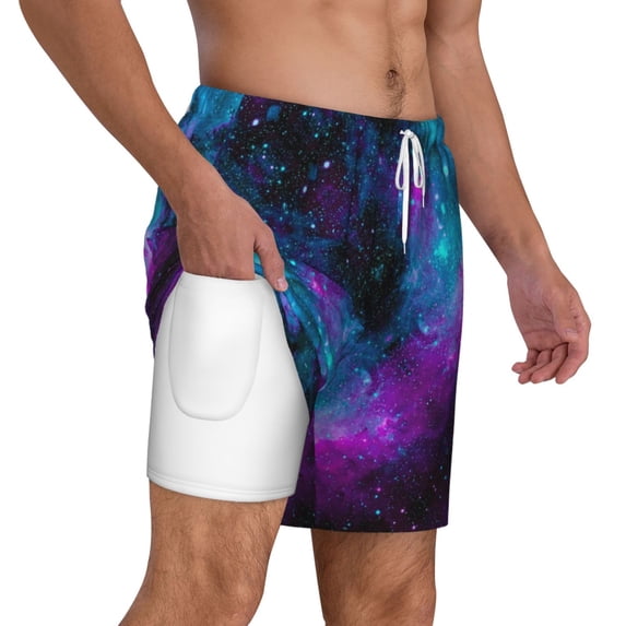 Mens Galaxy 2 in 1 Quick Dry Swim Trunks with Compression Liner Beach Shorts