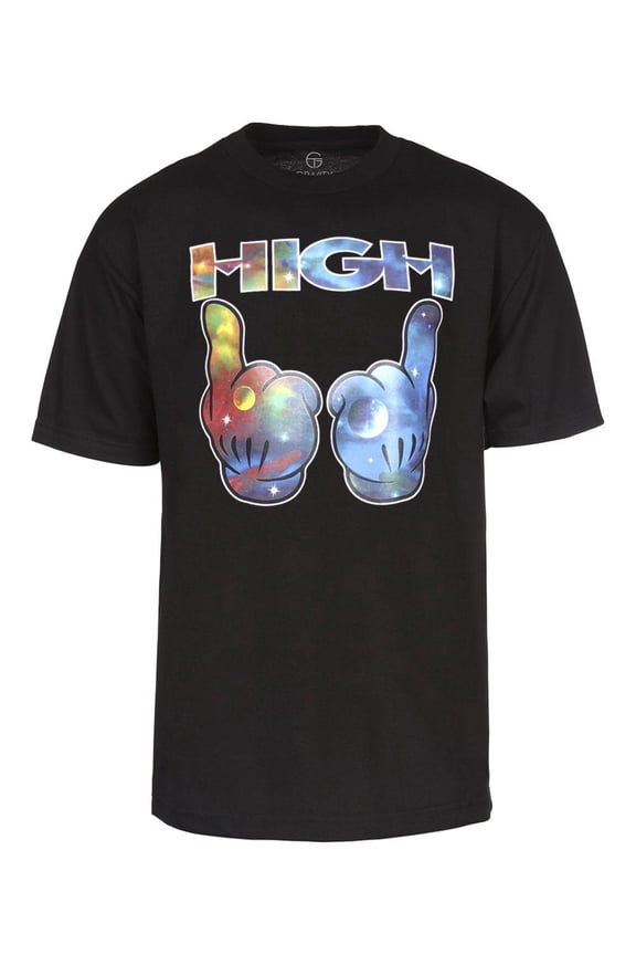 Mens Galaxy High Hands Short-Sleeve Black T-Shirt - Medium
