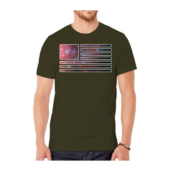 Mens Galaxy US Flag Short-Sleeve T-Shirt - Olive - X-Large