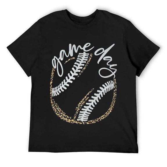 Mens Game Day Baseball Baseball Life Softball Life Mom Leopard T-Shirt Black