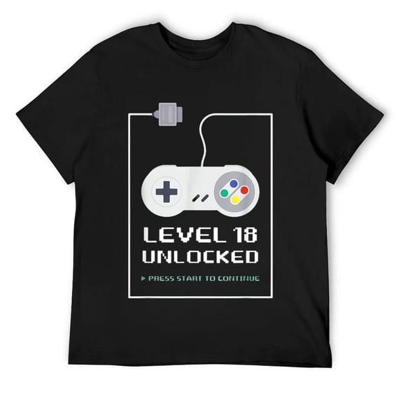 Mens Gamer 18 Years Old 18th Birthday Gift Level 18 Unlocked T-Shirt Black