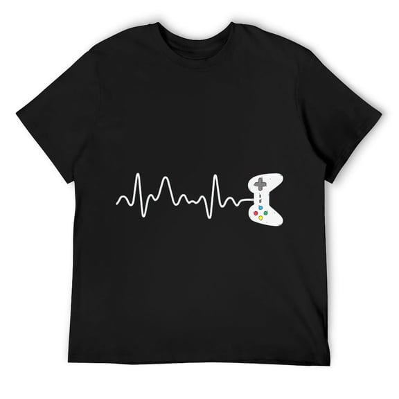 Mens Gamer Heartbeat Controller Video Game Player Gift T-Shirt Black