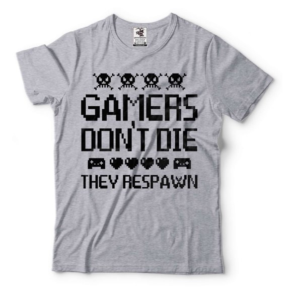 Mens Gamer Shirt Funny Gamer Shirt Gaming Gifts Gamers Don't Die They Respawn Shirt (Small Grey)