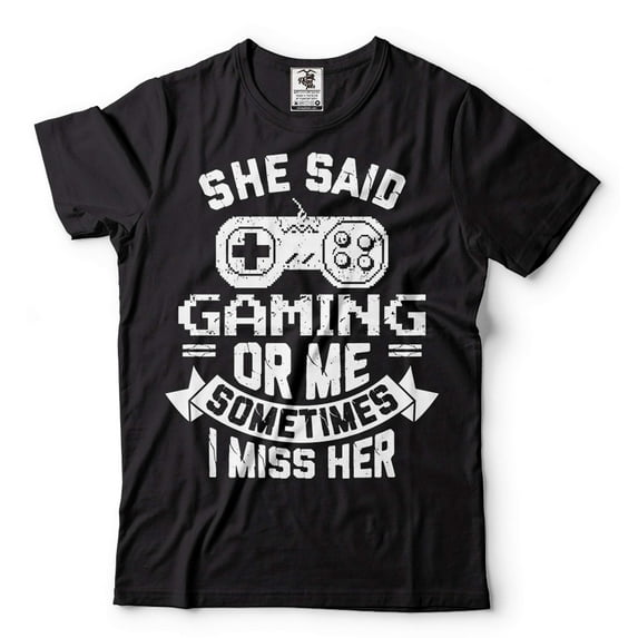 Mens Gaming Shirt Funny Gaming Tee Gamer Shirts Gaming Gifts She Said Gaming Or Me Shirt (X-Large Black)