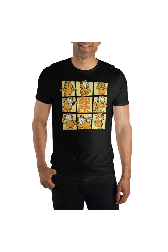 Mens Garfield Cartoon Cat Character Black Graphic Tee-M