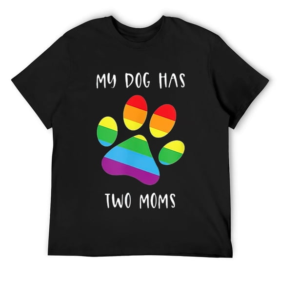 Mens Gay Pride LGTB My Dog Has 2 Moms Rainbow Paw print T-Shirt Black