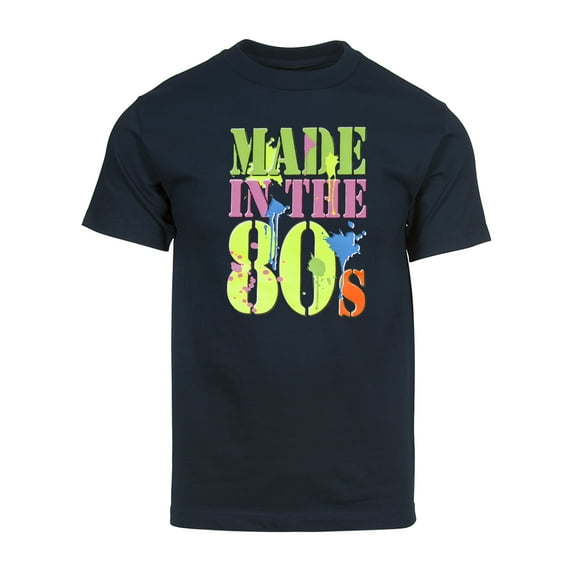 Mens Generation X Made in the 80's Neon T-Shirt - Navy - X-Large