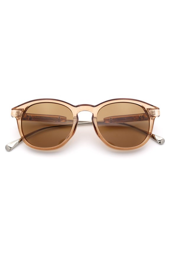 Mens Gentleman Hipster Horn Rim Keyhole Plastic Round Sunglasses Beige Silver - Brown