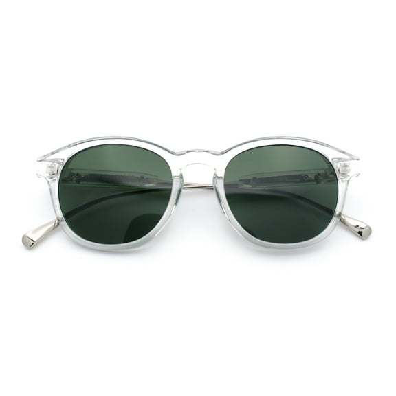 Mens Gentleman Hipster Horn Rim Keyhole Plastic Round Sunglasses Clear Silver - Green