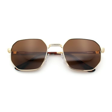 Mens Gentlemanly Luxe Rectangular Metal Rim Hipster Retro Fashion Sunglasses Gold - Brown