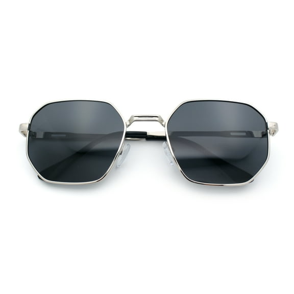 Mens Gentlemanly Luxe Rectangular Metal Rim Hipster Retro Fashion Sunglasses Silver - Black