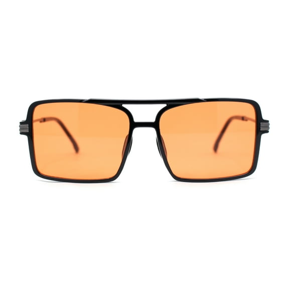 Mens Gentlemanly Rectangle Flat Top Double Bridge Mob Metal Arm Sunglasses Black - Orange