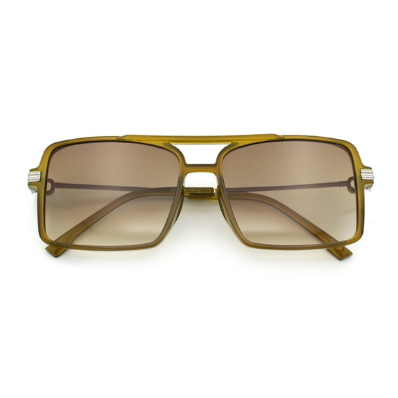 Mens Gentlemanly Rectangle Flat Top Double Bridge Mob Metal Arm Sunglasses Green - Brown