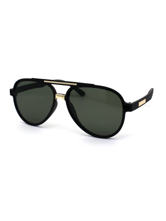 Mens Gentlemans Mod Designer Plastic Racer Sunglasses Matte Black Gold Green