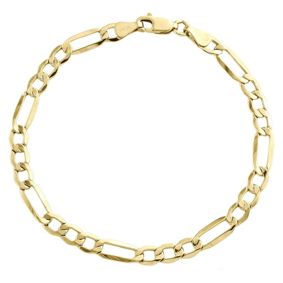 Mens Genuine 10K Yellow Gold 4mm Plain Hollow Fiagro Link Bracelet 9 Inches
