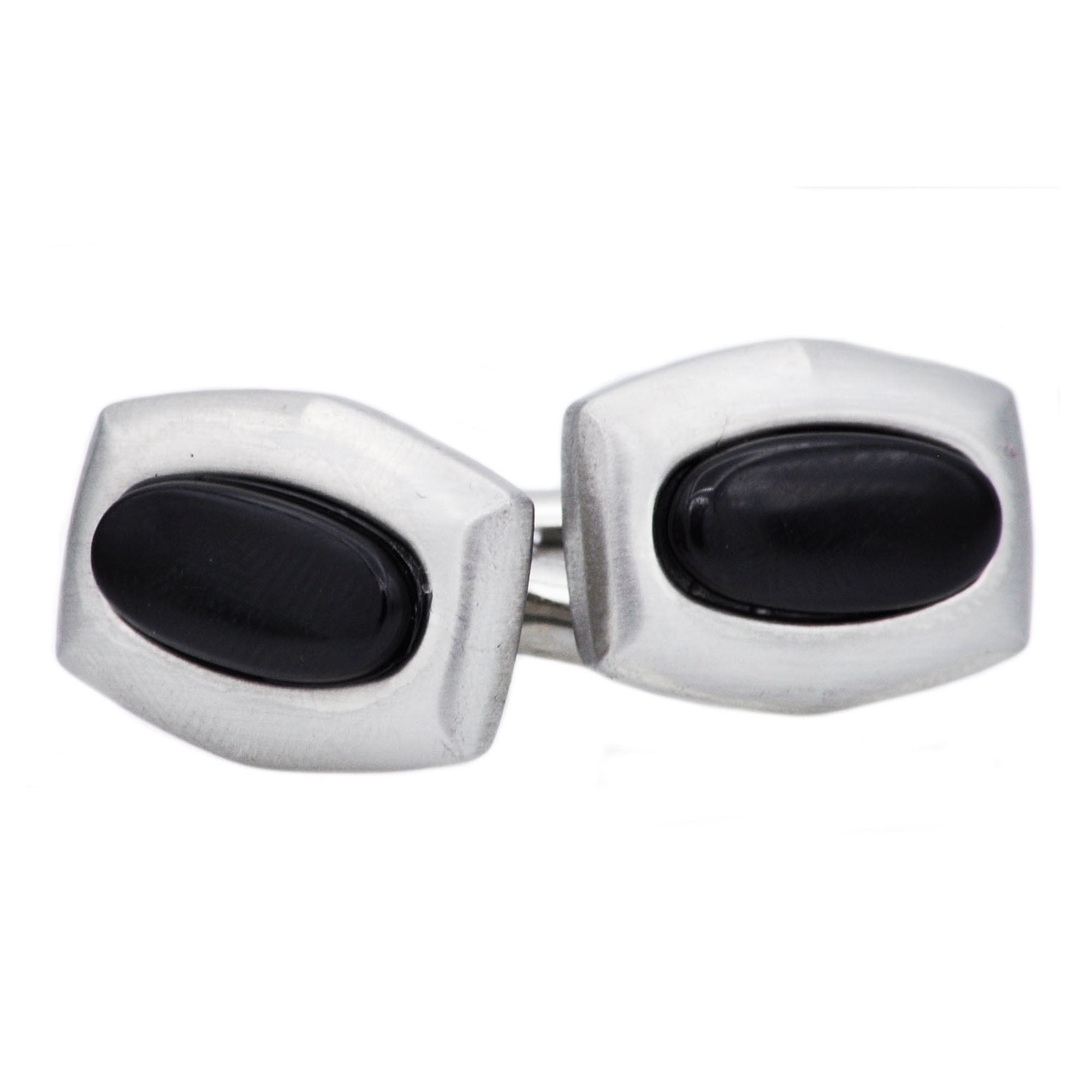 Mens Genuine Black Onyx Fancy Stainless Steel Cuff Links