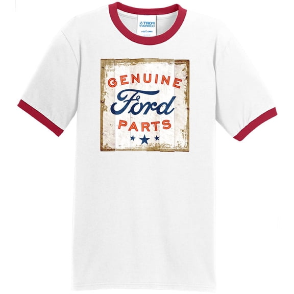Mens Genuine Ford Parts 100% Cotton Ringer Tee Shirt, XL White/Red