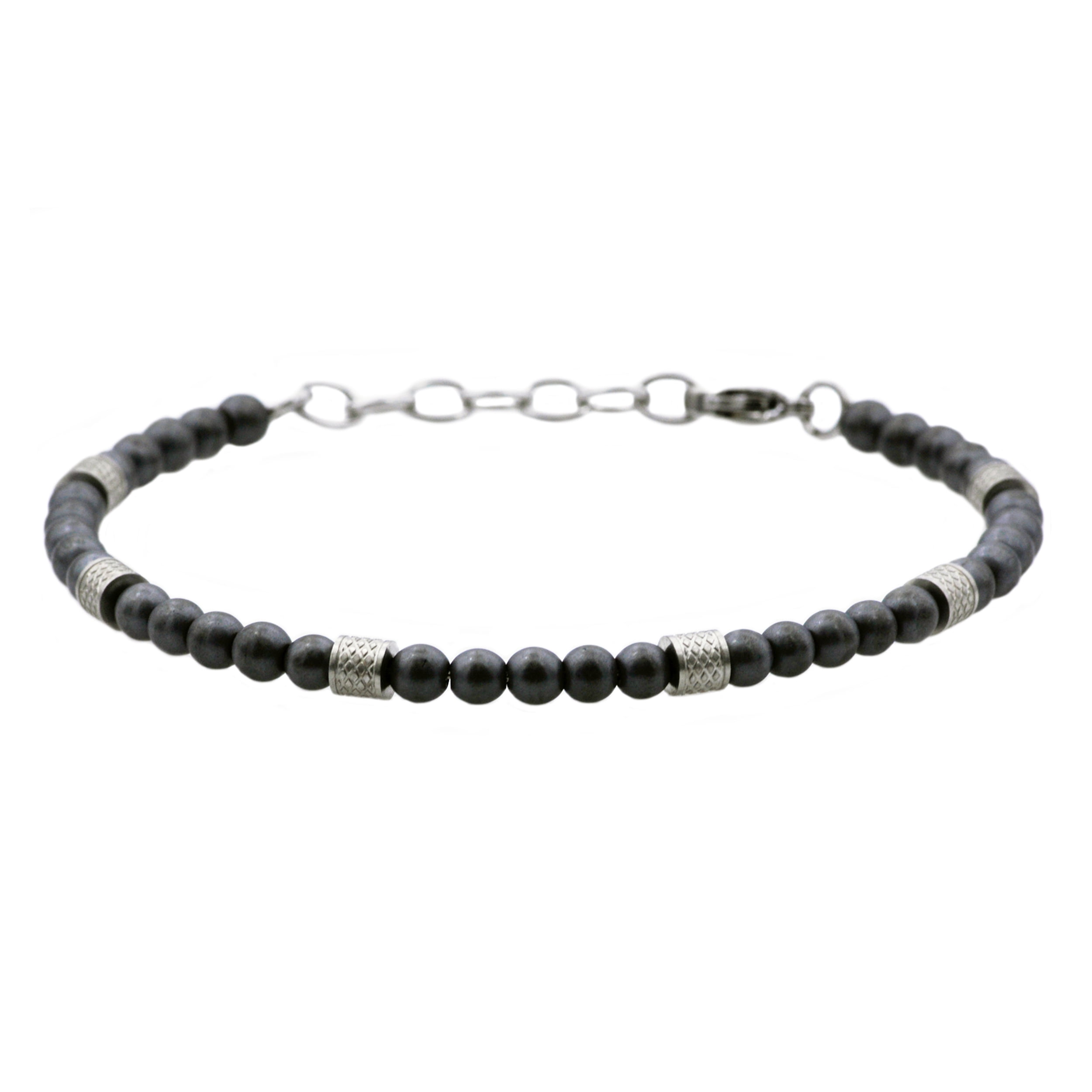 Mens Genuine Hematite Stainless Steel Beaded
