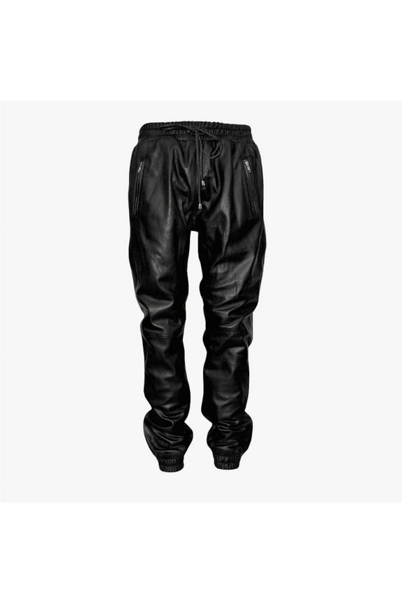 Mens Genuine Lambskin Black Leather Pant Loose Fit Trouser Leather Pant Handmade Joggers Trouser Pant