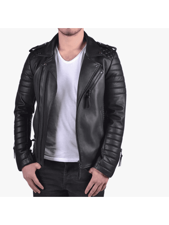 Mens Genuine Lambskin Black Quilted Double Zipper Stylish Leather Jacket